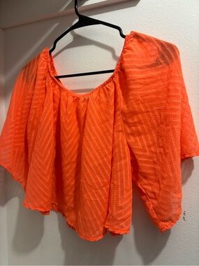 Orange Sheer Off-Shoulder Crop Top